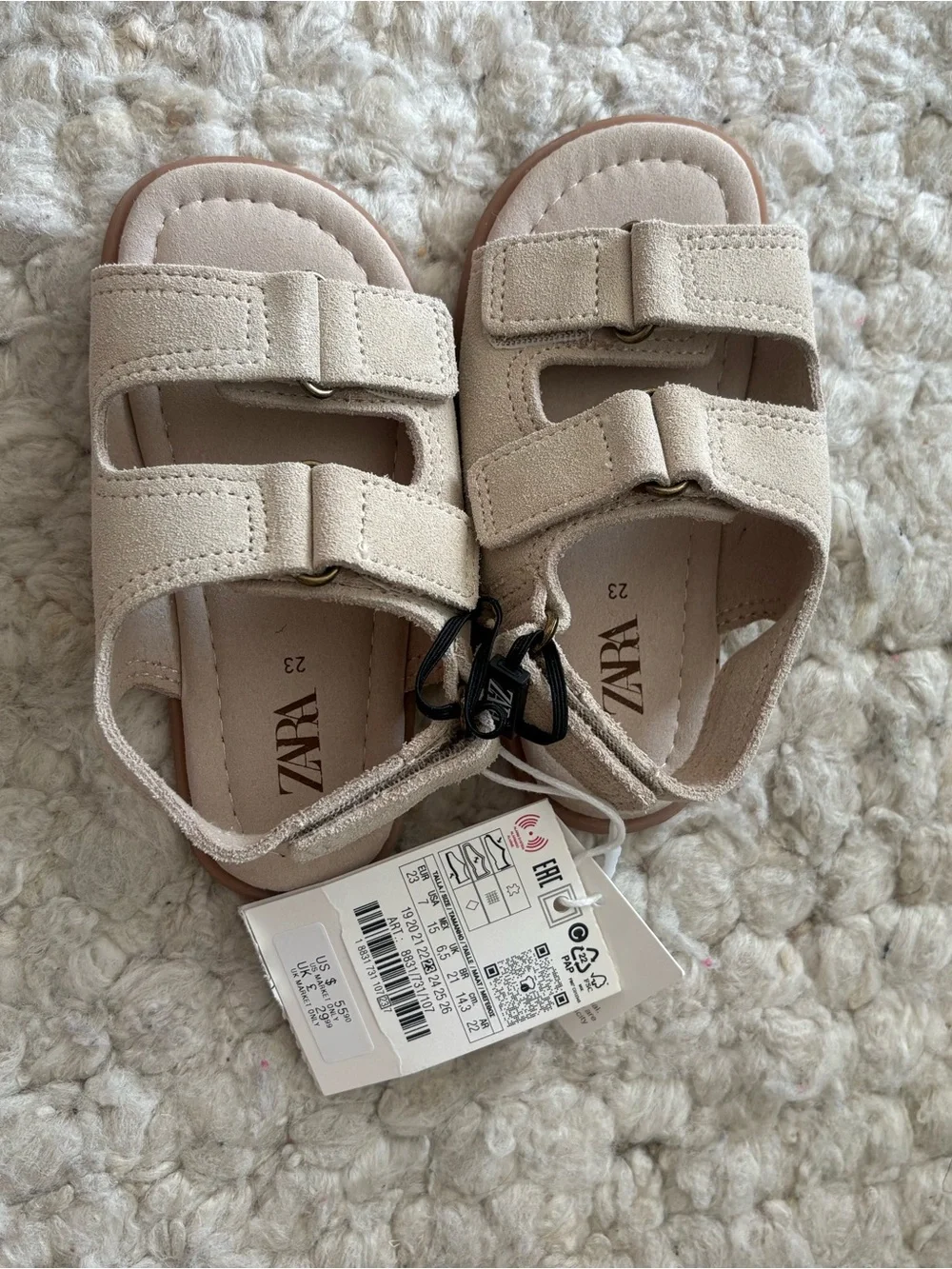 Zara Kids NWT Beige Double-Strap Velcro Sandals